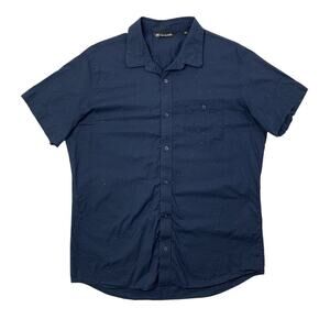 Travis Mathew Shirt Mens L Large Navy White Studebaker Button Up Short Sleeve